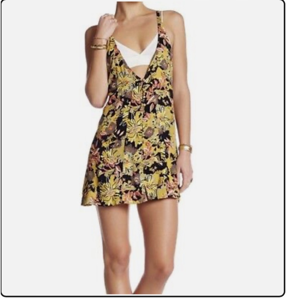 Free People Jump and Jive Floral Multicolor Vneck Mini Tank Dress
